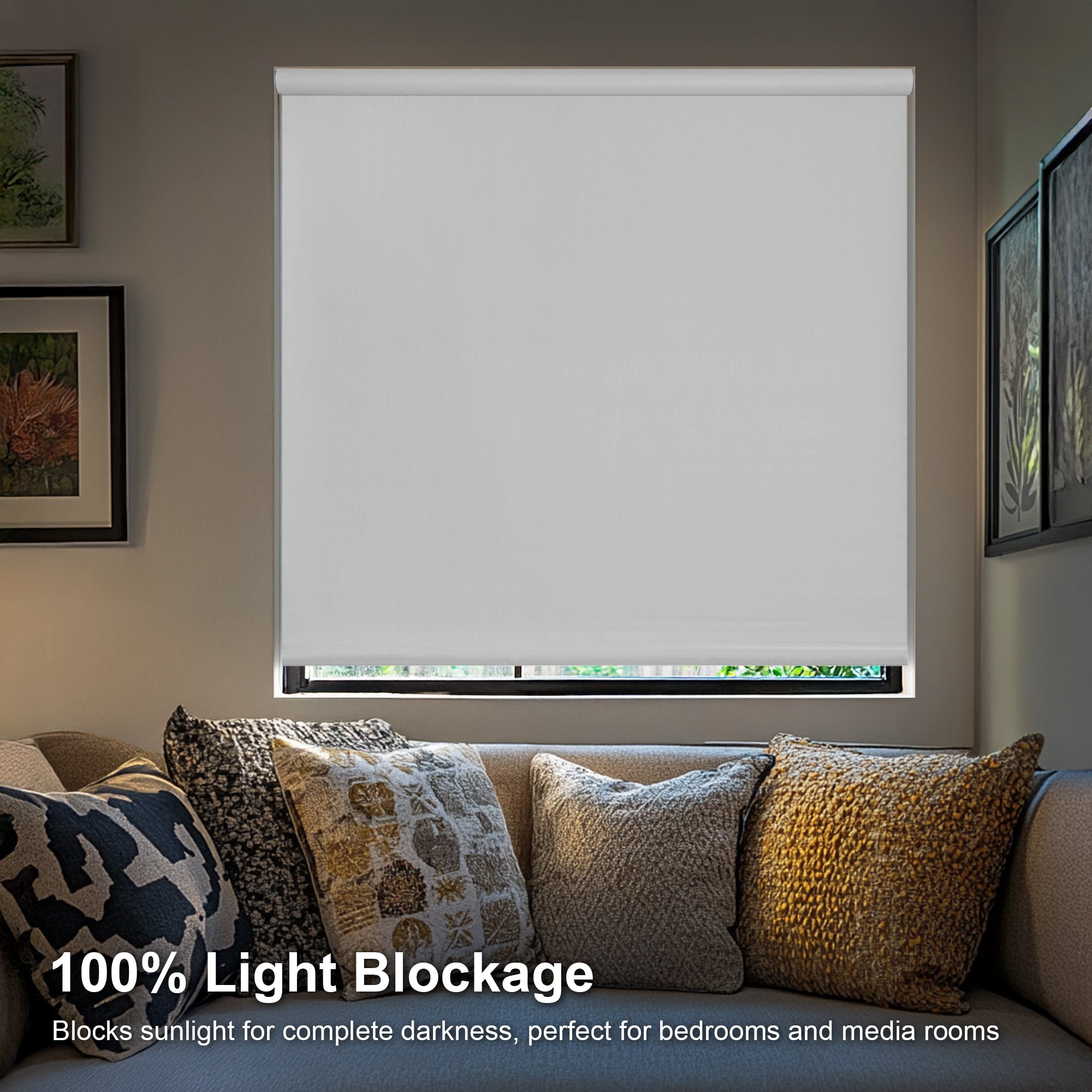 Chicology Textured Blackout Roller Shades | Cordless Light Filtering Window Blinds |45.25"W X 64"H| Decorative Privacy Shades for Home, Bedroom, Living Room, Kitchen | Easy Install | White