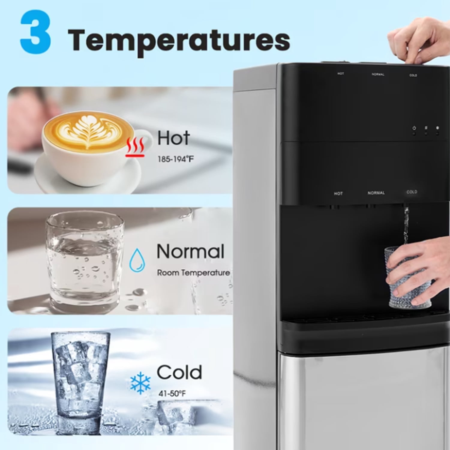 Bottom Loading Water Dispenser with Compressor Cooling,Stainless Steel Body & Aluminum Moto,High Dispensing Area, Safety Lock