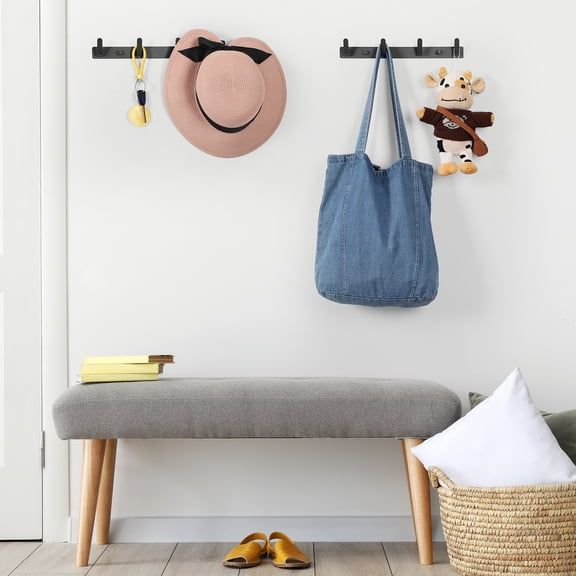 Aluminum Hook Rack 2 Pack, 4 Hooks Gunmetal Gray Wall Mounted Hooks for Bathroom, Kitchen, Entryway Organizer
