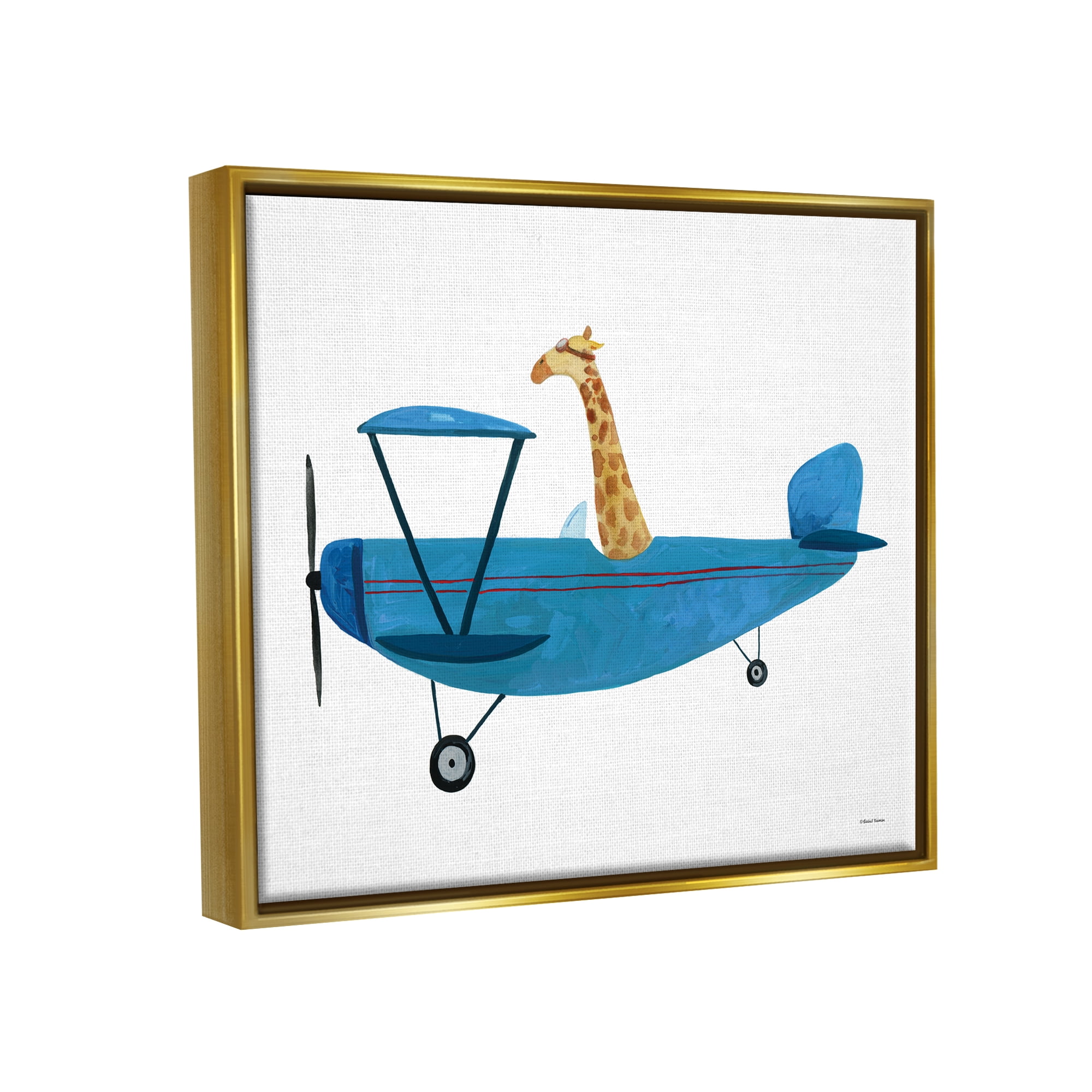 Stupell Industries Giraffe Pilot in Airplane Transportation Painting Gold Floater Framed Art Print Wall Art, 31 x 25