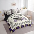 thumbnail image 2 of Manfei Spooky Halloween Print 7 Pieces Full Size Bedding Sets,Purple Floral Full Size Bed in a Bag,Black Reversible, 2 of 7