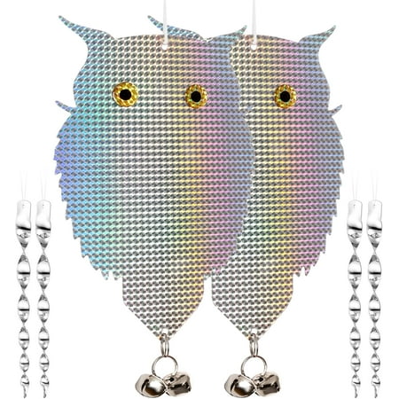 Owl Decoy 2 Pcs with 4 Reflective Bird Scare Rods to Scare Birds Away Bird Device for Woodpecker Pigeon Plastic Hanging Outdoors Reflective Keep Birds Away Home and Garden
