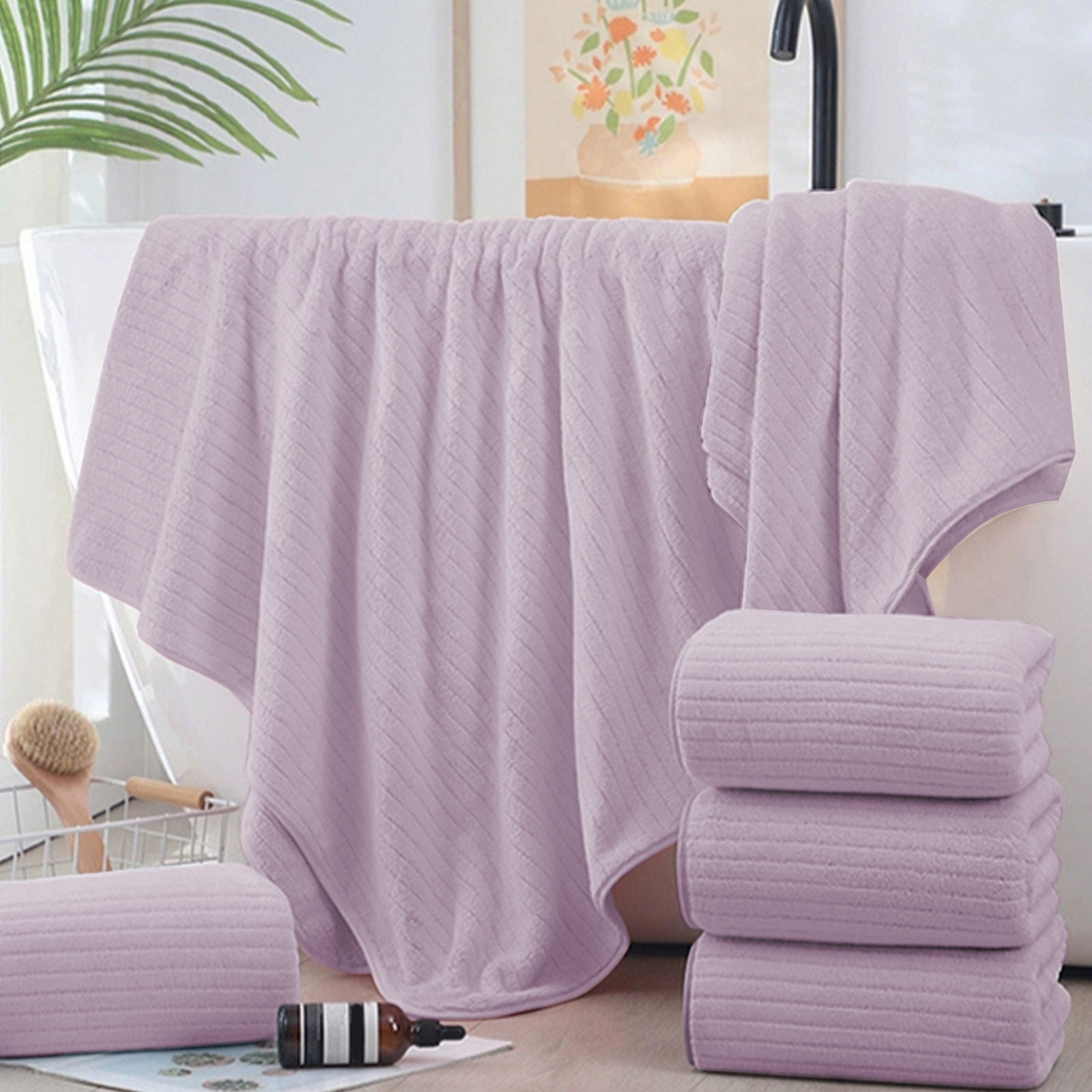 Beautynvta Bath Towel Set of 8 Pieces, Coral Velvet Highly Absorbent Quick Dry Towels Sets for Bathroom, 4 Square Towels, 2 Hand Towels, 2 Bath Towels, Purple
