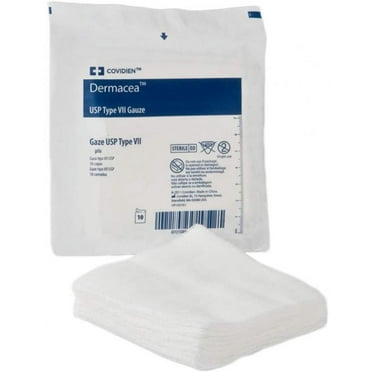 Dermacea USP Type VII Gauze Sponge - 4 Inches x 4 Inches, Cotton, 12-Ply, Sterile, 10 Count