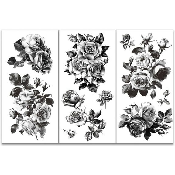3pcs/Set Black and White Rose Rub on Transfers for Furniture and Crafts 6x12 inch Sketch Rose Decor Transfer Stickers Floral Rub on Decals for Wood Furniture Scrapbooking Home Decorations