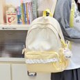 thumbnail image 5 of Plaid Patchwork Backpack, Lace Trim School Backpack with Side Bowknots, Spacious Bag with Multi-Compartment for Travel Shopping (Yellow), 5 of 7