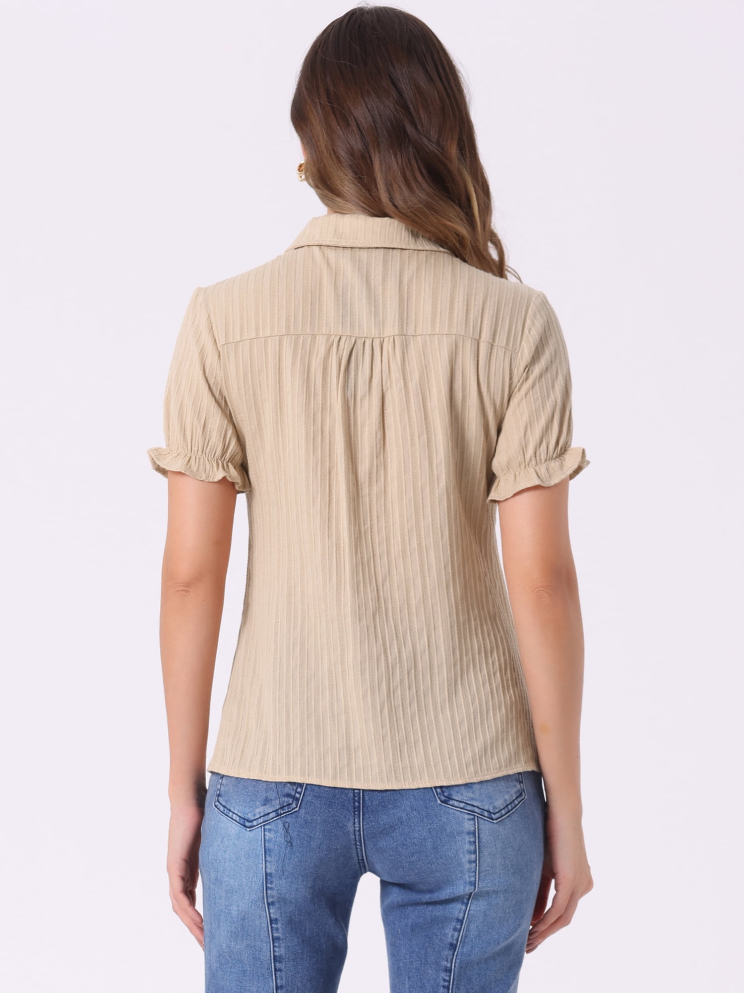 DARING DIVA Women's Cotton Frilled Top Turndown Collar Solid Blouse L Khaki