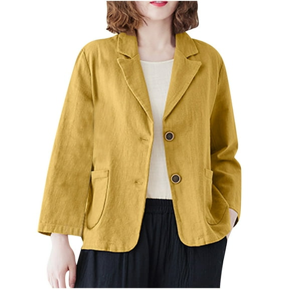 POIUYTR Blazer for Women Cotton Linen Long Sleeve Notch Lapel Suit Jackets Loose Casual Lightweight Breathable Casual Work Office Blazer Jacket