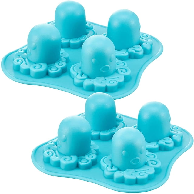 Bandeja de silicona para moldes de hielo de pulpo, 4 rejillas, patrón de pulpo, bandejas de cubitos de hielo congelados para bricolaje, pudín de hielo congelado, caramelo de gelatina, azul (2) Sincero Ropa