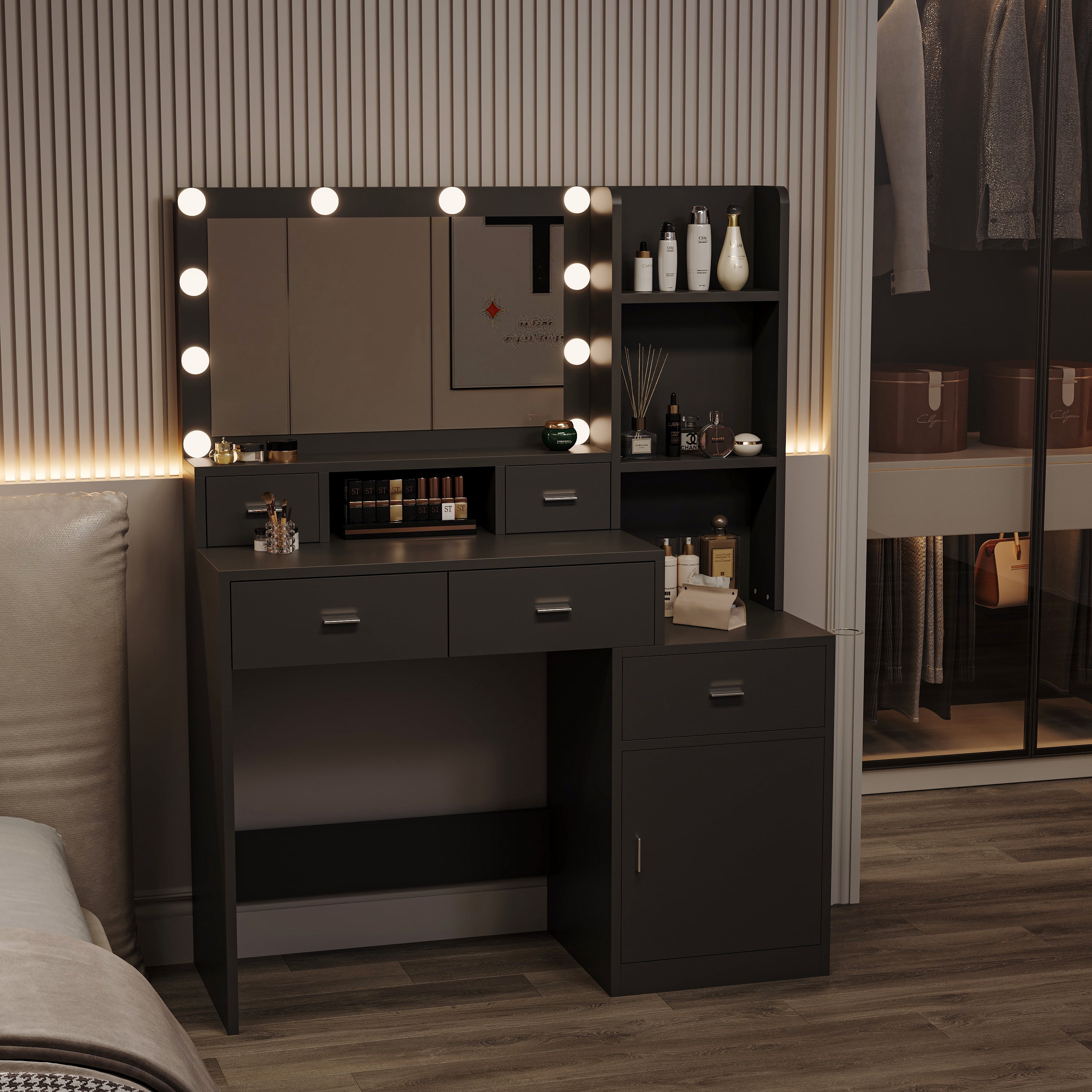 Dressing Table with Mirror Storage Cabinet with Drawers, Vanity Desk for Bedroom