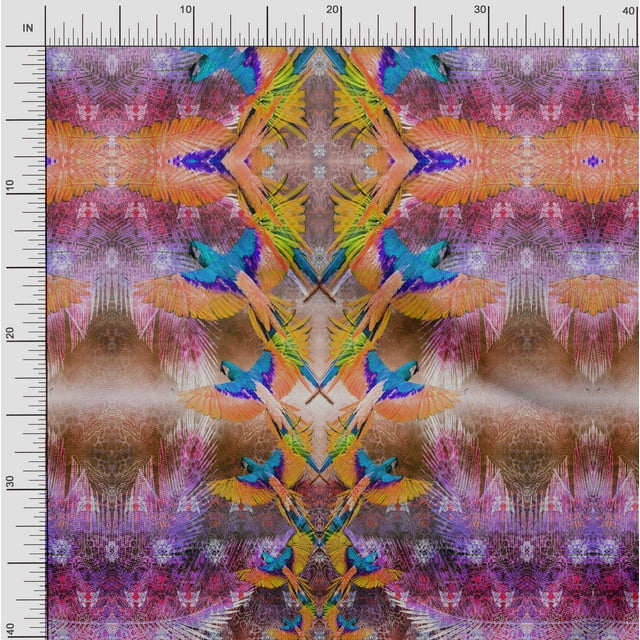 Soimoi Tissu Poly Georgette Branche & Perroquet Coloré Imprimé Tissu au Mètre 52 Pouces de Large