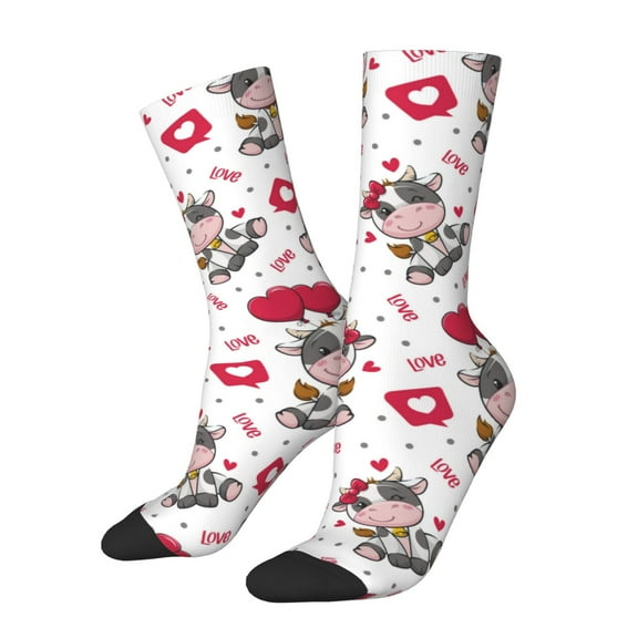 KLL Caring Cow Print Cool Socks Men's Women's Crew Socks Funny Crazy Novelty Stockings