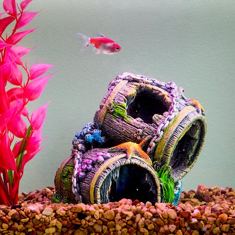 fish aquarium accessories near me Vibrant Life Barrel Polyresin Aquarium Decor, Multicolor, 5.5 inch x 4.5 inch x 5 inch, Size: 5.5 x 4.5 x 5
