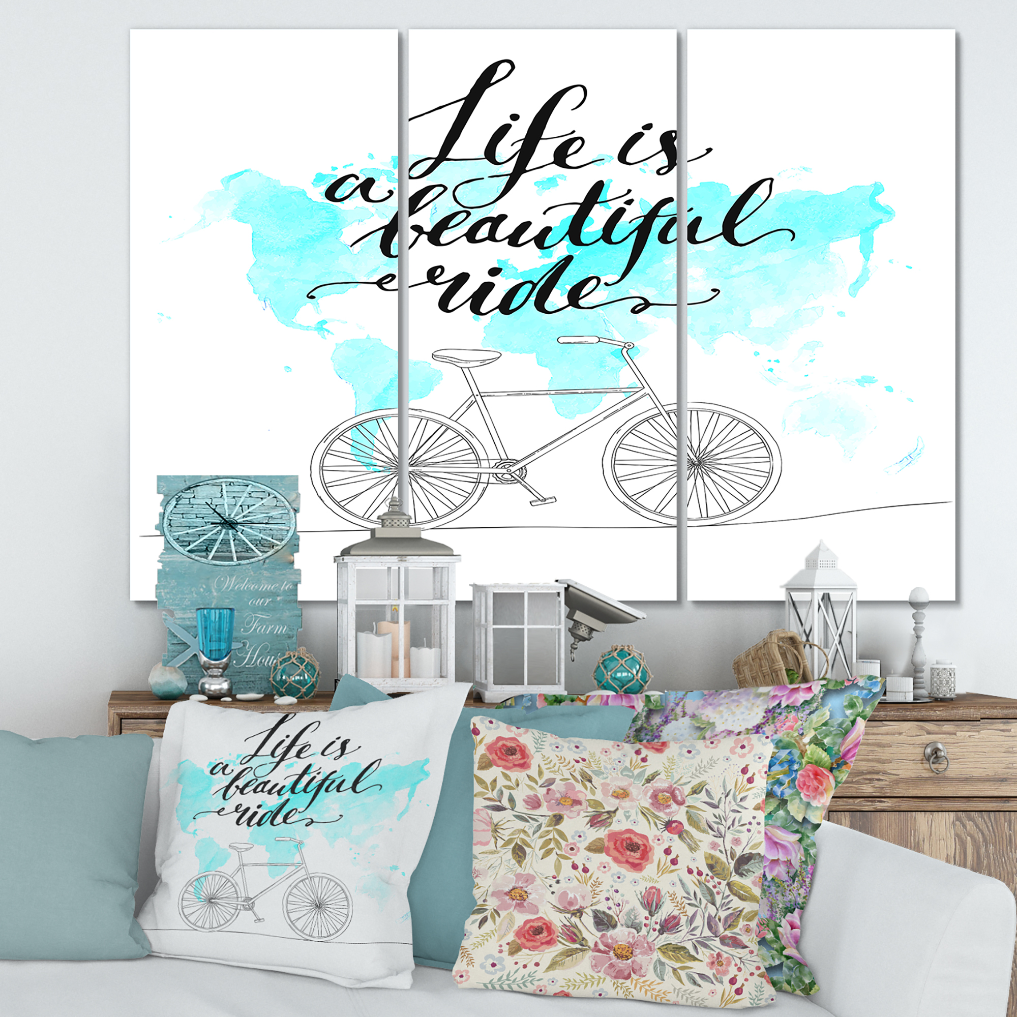 Designart ' Life Is A Beautiful Ride With Bicycle ' Traditional Canvas Wall Art Print