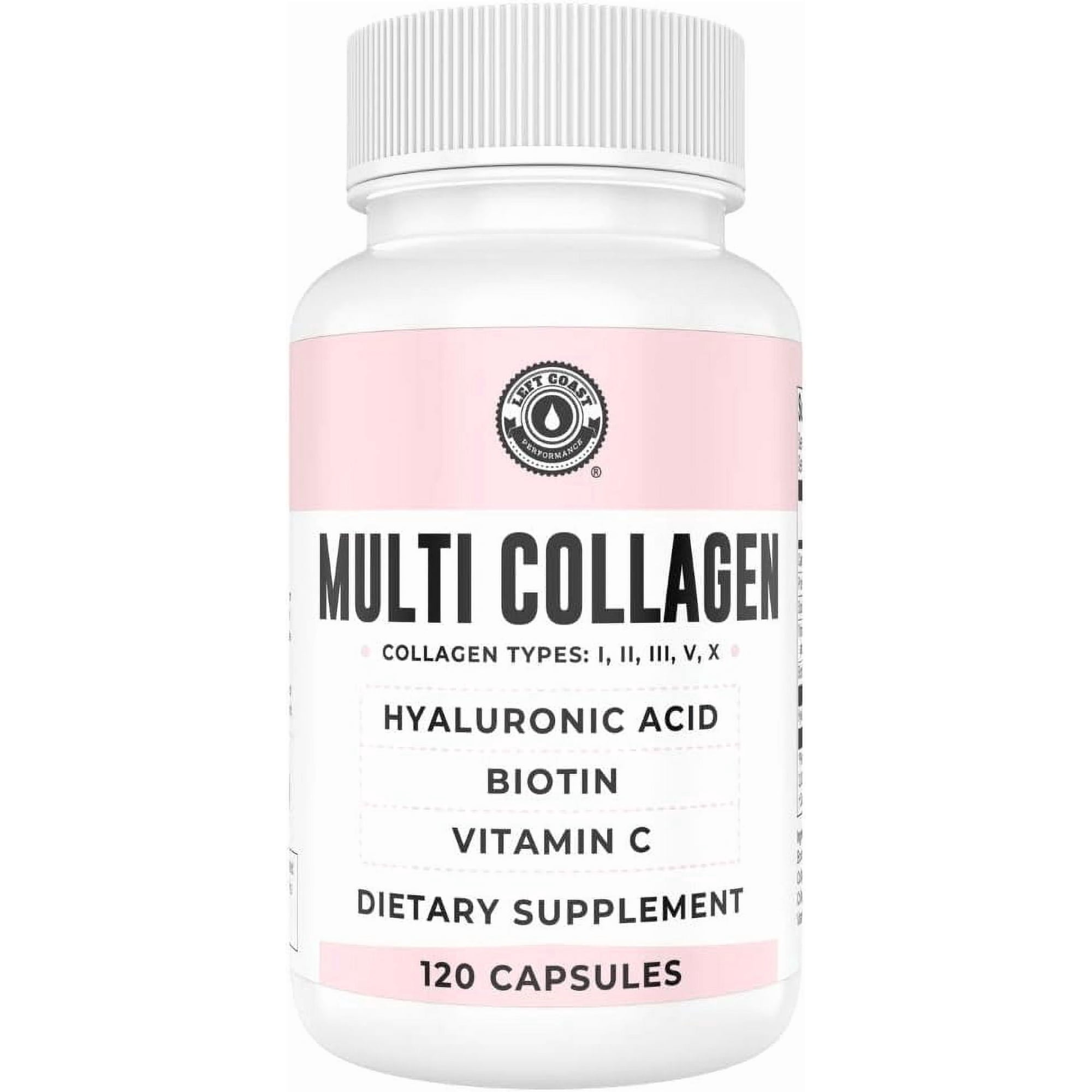 Left Coast Performance Multi-Collagen Peptides, Hydrolyzed Collagen Capsules, Hair, Skin, Nails & Joint Health, 120- Count