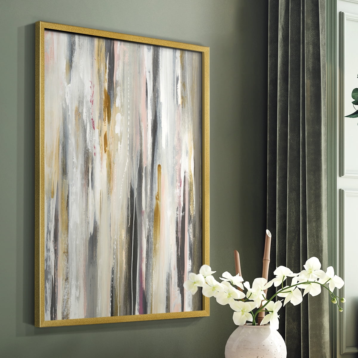 Color Ripple Framed Print in Gold Solid Wood Framed Print No Nail Hanging