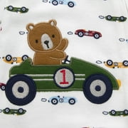 Baby Essentials Newborn Infant Boys 0 Months Embroidered Romper Footie with Matching Hat in Race Cars & Teddy Bears
