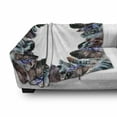 thumbnail image 3 of Boho Soft Flannel Fleece Throw Blanket, Boho Circle Round Frame with Shabby Ornate Feathers Retro Gypsy Design, Cozy Plush for Indoor and Outdoor Use, 60" x 80", Mauve Black Blue, by Ambesonne, 3 of 6