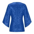 thumbnail image 5 of JGNGSHN Womens Sparkly Sequin Tops Dressy 3/4 Sleeve V Neck Wrap Shimmer Glitter Blouse for Evening Party Club Cocktail Royal Blue S, 5 of 7