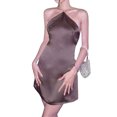 thumbnail image 3 of Womenacute;s Summer Short Skinny Clubwear Dress Solid Color Sleeveless Chain Hanging Neck Dress, 3 of 10