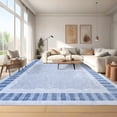 thumbnail image 2 of Nanan 10'x14' Machine Washable Area Rug Classic Solid Striped Wavy Border Non-Slip Indoor Floor Carpet for Living Room Bedroom Entryway, Light Blue, 2 of 8