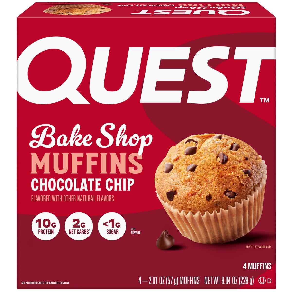 (3 pack) Quest Bake Shop Protein Muffins, Chocolate Chip Flavor, 10g Protein, 4 Count