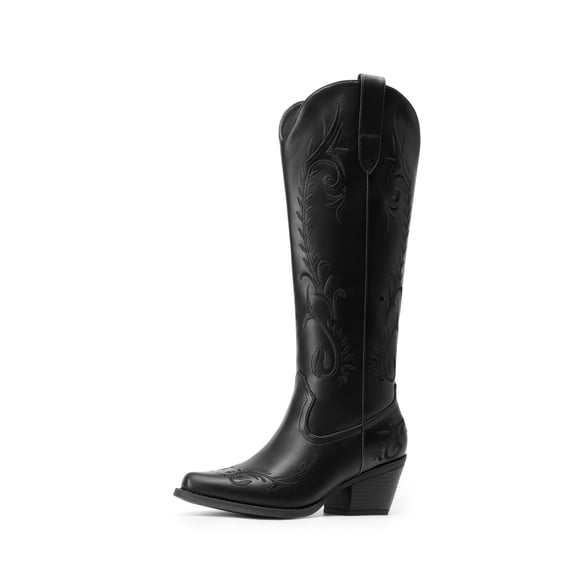 DREAM PAIRS Women’s Knee High Western Cowboy Boots Retro Embroidered Square Toe Cowgirl Boots