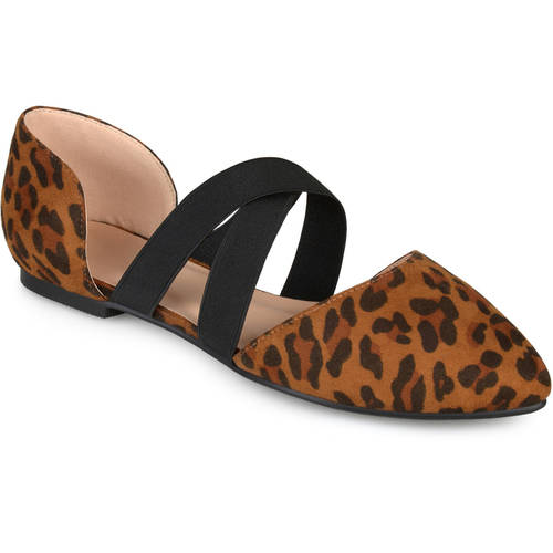 Womens Pointed Toe Faux Leather Criss Cross Flats