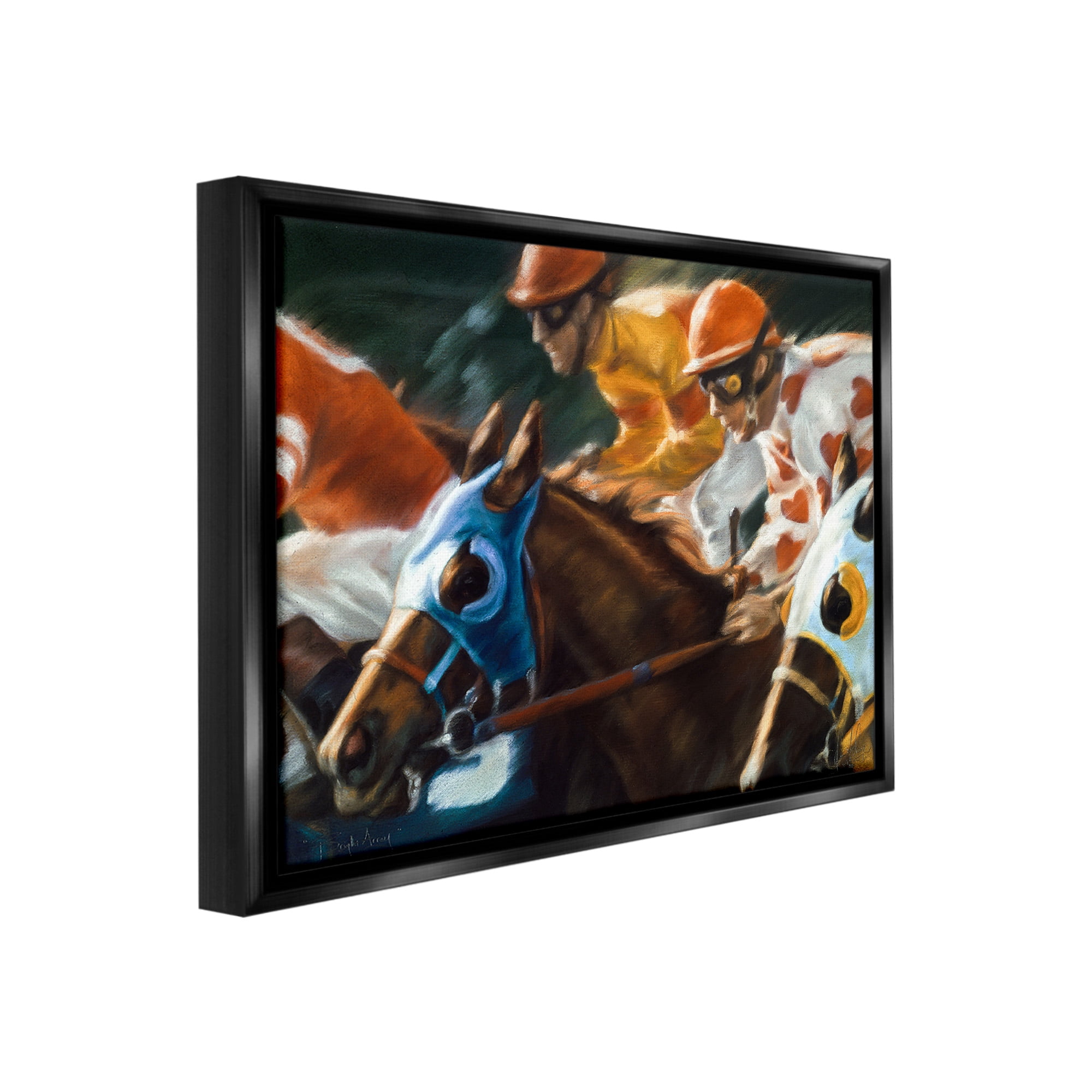 Stupell Industries Equestrian Jockeys Racing Animals & Insects Painting Black Floater Framed Canvas Art Print Wall Art, 31 x 25