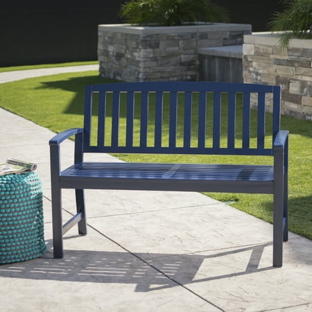 Navy blue outdoor bench