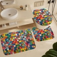 thumbnail image 6 of Colorful Tile In Small Squares 4 Piece Decor Shower Curtains Sets Bathroom Decor Set with Non-Slip Rugs Toilet Lid Cover And Bath Mat Exotic Geometry Waterproof Durable Bathroom Decor Shower, 6 of 8