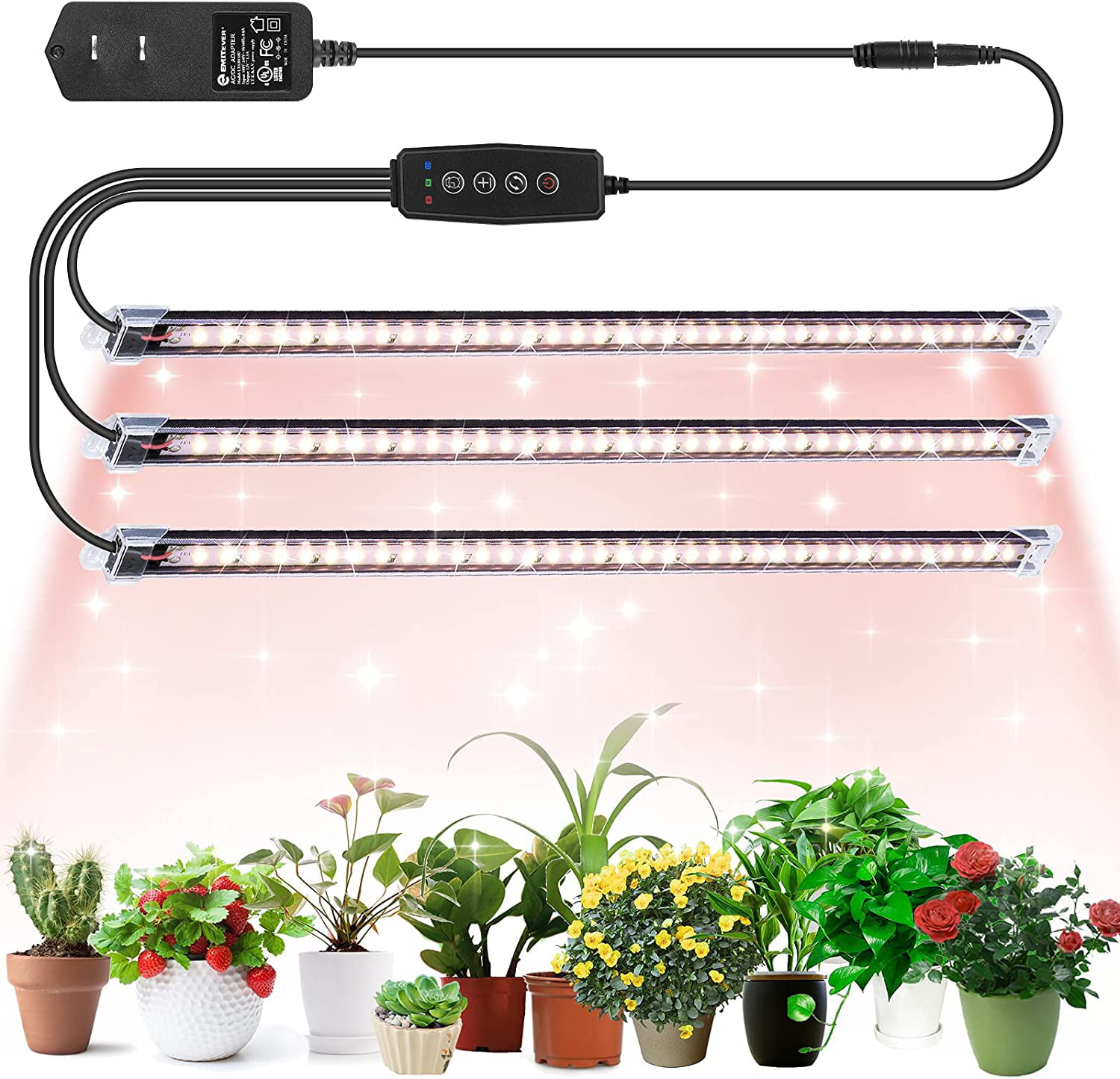 Grow Light with Stand-60+3.5 Inches,Newest Four-Head Full Spectrum Floor Plant Light,40W LED 10 Dimmable Level Grow Light with Red Blue Spectrum for Indoor Plants,4/8/12H Timer 