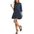 thumbnail image 4 of INSPIRE CHIC Women's Shirt Dress 3/4 Sleeve Button Down Mini Dresses S Navy Blue, 4 of 5