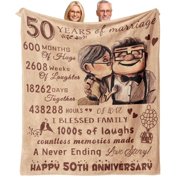 LHSHID 50th Anniversary Blanket Gifts Gift for 50th Wedding Anniversary Golden 50 Years of Marriage Blanket 50th Wedding for Her Wife Husband Couple Dad Mom Parents 30"x40"