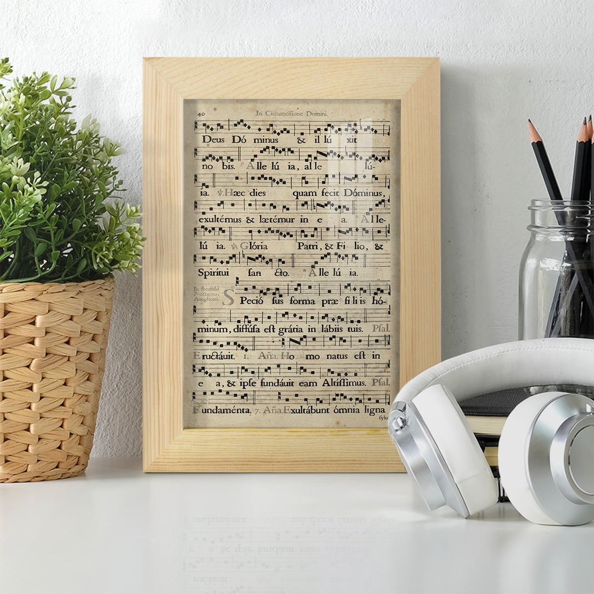 Vellum Songbook II -Framed Print w/glass-Natural Wood