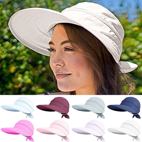 XINPING Women's Wide Brim Sun Visor Hat, Lightweight Breathable UV Protection Cap with Bow Tie Back for Beach, Travel, Gardening and Summer Activities