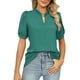 thumbnail image 2 of Blusa Suelta de Manga Larga para Primavera Verano Color Sólido Culo en V Manga Corta Camiseta Tops Para Mujer, 2 of 6