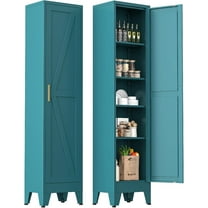 Narrow Bathroom Cabinet, Metal Storage Cabinet with 4 Adjustable Shelves and 2 Barn Doors,Tall Kitchen Pantry for Living Room, Home Office, Dining Room,Blue