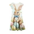 thumbnail image 3 of Riecok Summer Dress for 6 - 15 Year - Old Girls: Short - Sleeved Round - Neck, Easter Print, Waist - Tightening, Pocketed and Tiered Multicolor 6-7 Years, 3 of 5