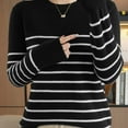 thumbnail image 2 of Charmgo Striped Sweater Sweatshirts for Women Crewneck Long Sleeve Striped Tops Lightweight Fashion 2024 Oversized Sweatshirt for Women, Striped Shirt Women Black M, 2 of 2
