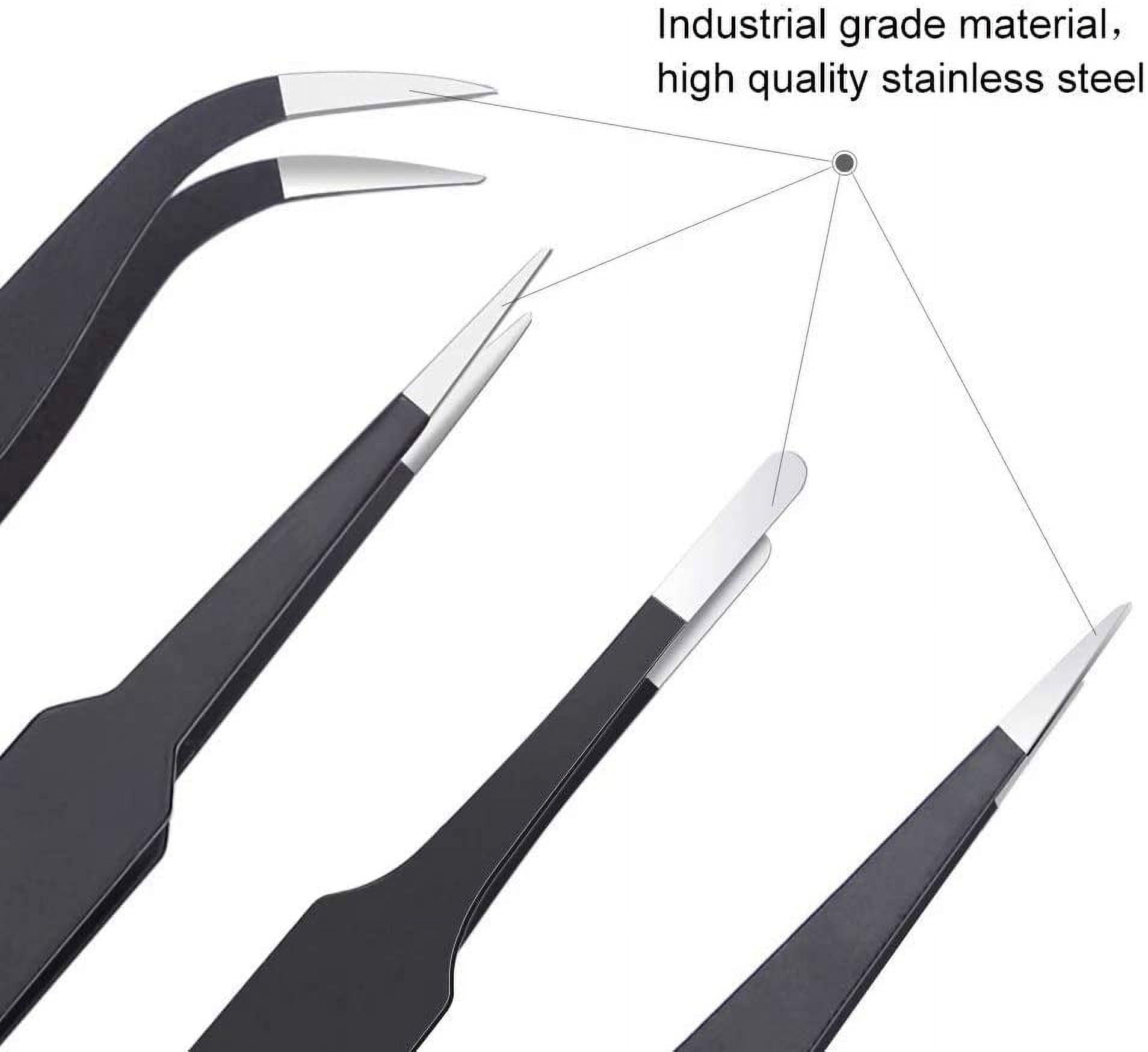 6pcs Precision Tweezers Set, Upgraded Version Anti-Static Stainless Steel Curved Tweezers, Suitable for Electronics, Laboratory Work, Jewelry Making, Handcraft, Welding, etc., Supplied by.