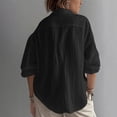 thumbnail image 4 of hoksml Women's Cotton Linen V Neck Blouse, Roll-Up Sleeve Henley Casual Shirt, Loose Fit Top for Daily and Office Wear, 4 of 9