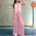 thumbnail image 2 of DxhmoneyHXGirls Summer Clothing Set Bow Front Button Down V Neck Lapel Sleeveless Blazer Vest Loose Fit Pleated Wide Leg Pants 2 Piece Outfits for 2-9 Years, 2 of 9