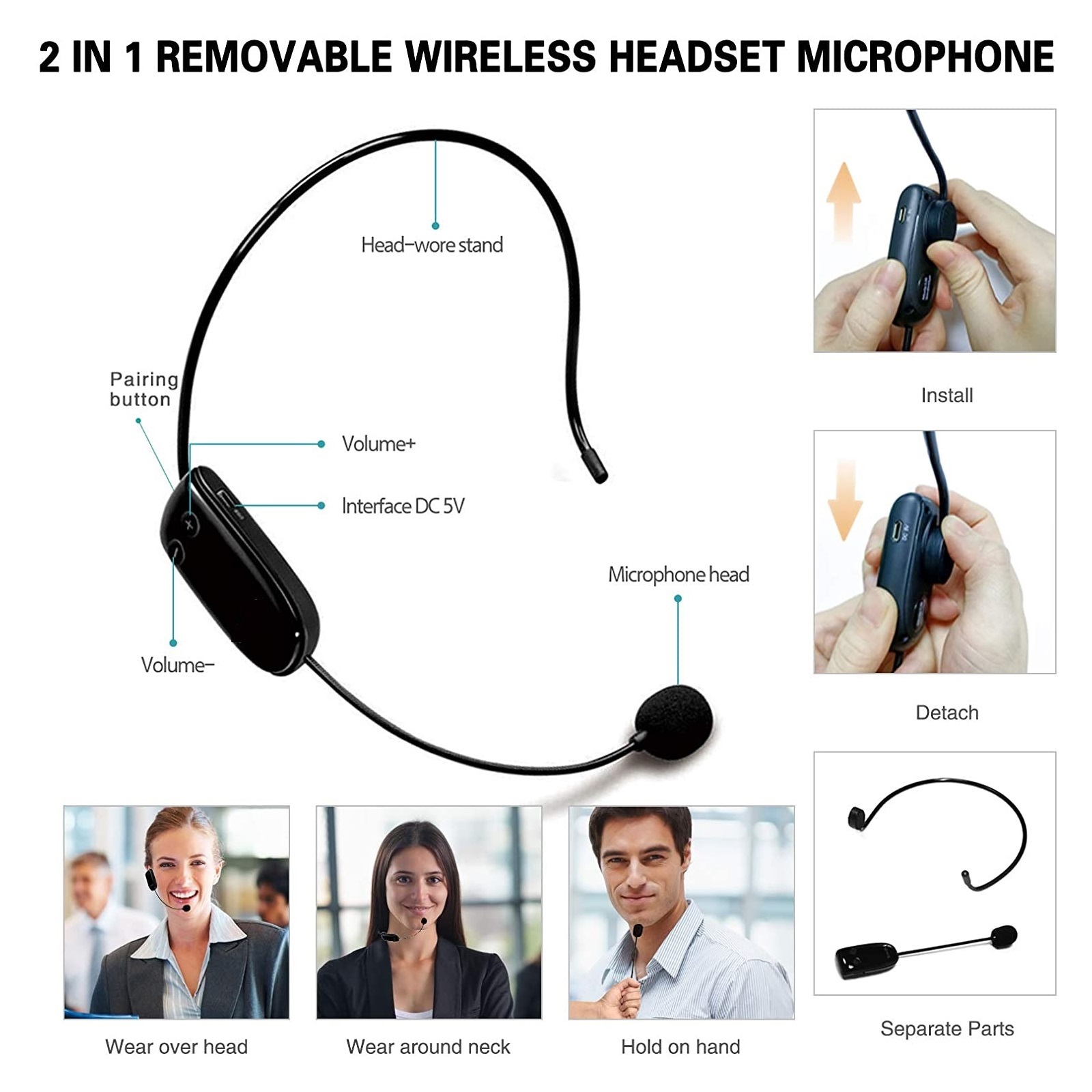 Portable Voice Amplifier With Wireless Microphone For Teachers IPX5 Waterproof Speaker 4400mAh Power Bank M800 ,Powerful Voice Amplifier
