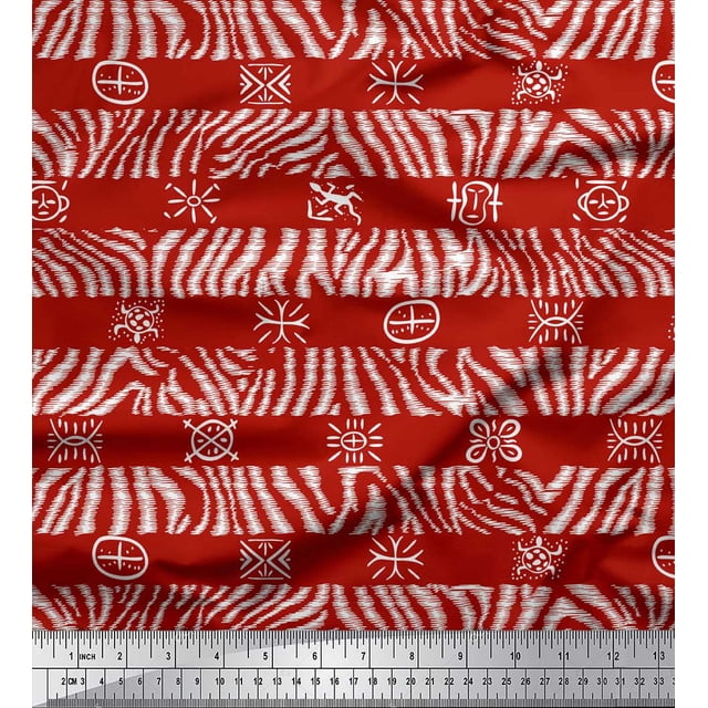 Soimoi Red Heavy Canvas Fabric Stripe & Wild Animal Skin Decor Fabric Printed BTY 58 Inch Wide