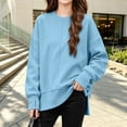 thumbnail image 5 of Falkdiz Long Sleeve With Mitten-Style Cuffs Shirts for Girls Outdoor Winter Tops Warm Comfy Casual Solid Color Girls Pullover Crew Neck , Light Blue , Size: 5-6 Years, 5 of 7
