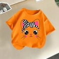 thumbnail image 2 of Virmaxy (2-14y) Kids Boys Girls Round Neck T-Shirt Unisex Toddler Cute Cat Printed Blouses Tops 2025 Summer Cotton Loose Fit Crewneck Blouses Tops Orange-2 130, 2 of 3