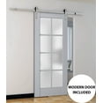 thumbnail image 5 of Sturdy Barn Door Frosted Glass | Veregio 7412 Matte Grey | 6.6FT Rail Hangers Heavy Hardware Set | Solid Panel Interior Doors-42" x 96"-Silver Rail, 5 of 6