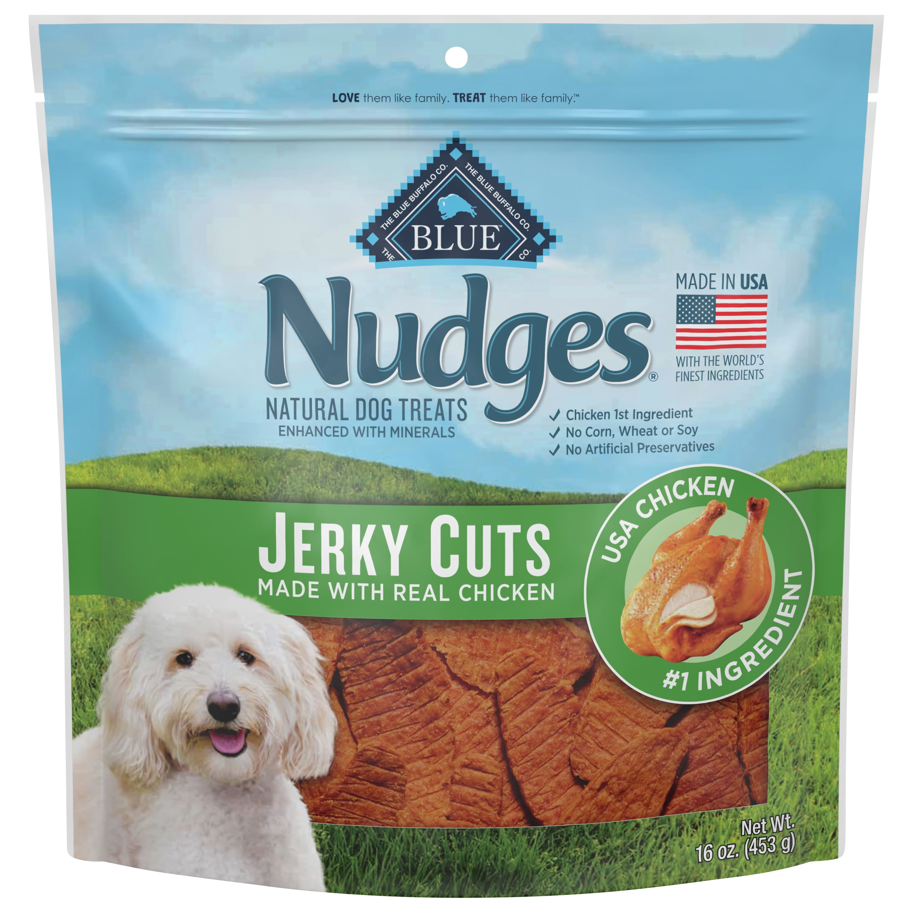 Blue Buffalo Nudges Jerky Cuts Natural Dog Treats, Chicken, 16oz Bag