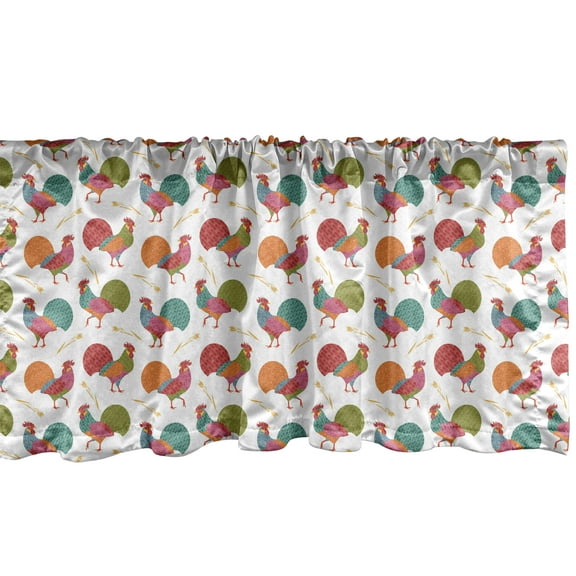 Ambesonne Rooster Window Valance, Agriculture Harvest Theme, 54" X 18", Multicolor